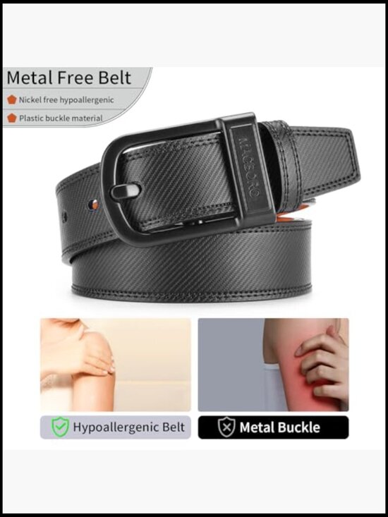 TSA Approved Non Metal Belt - Hypoallergenic Plastic Buckle Travel Leather Belt